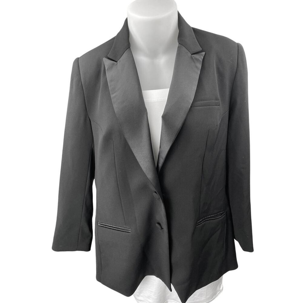 LBT Little Black Tux Black Collared Long Sleeve Button Blazer Coat Jacket Sz 20